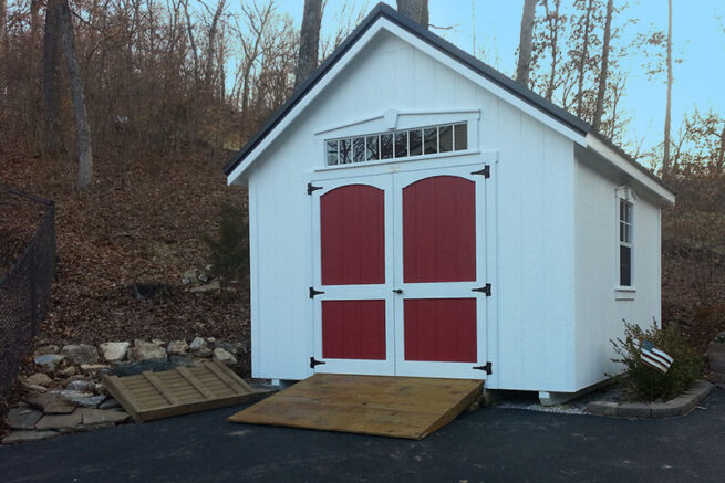 White and Red Estate Shed for dale in Owensville MO